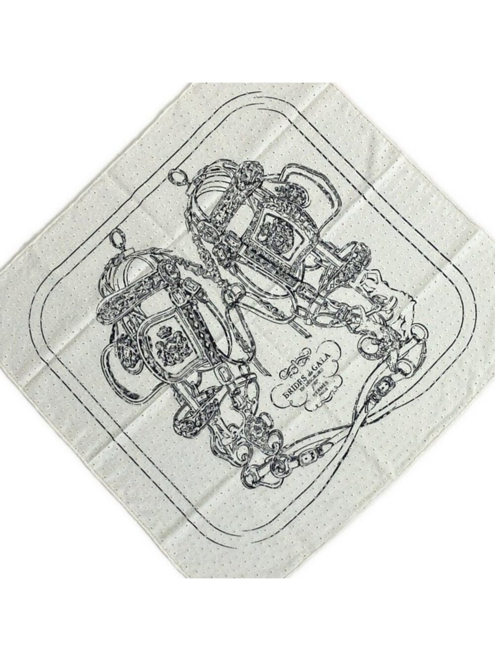 Hermes Scarf Carre 70 White Black Brides de Gala English Embroidery